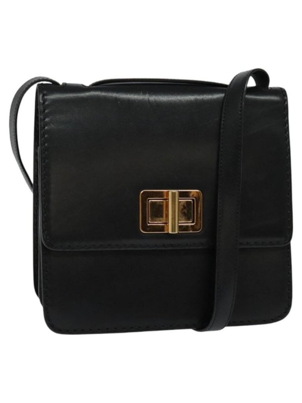 Authentic Chloe Shoulder Bag Leather Black Gold